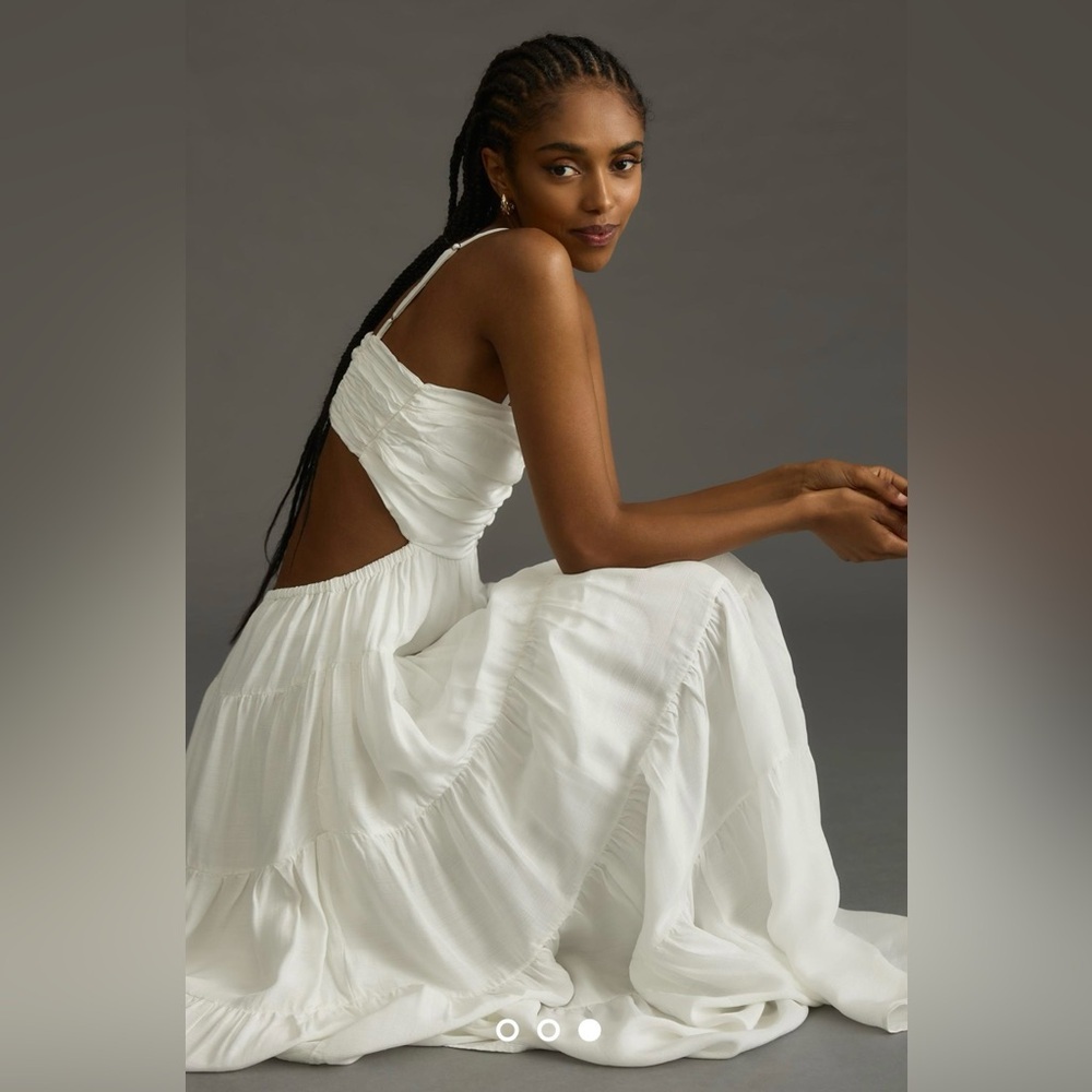 Anthropologie White Maxi Dress with Spaghetti Straps - Picture 3 of 12